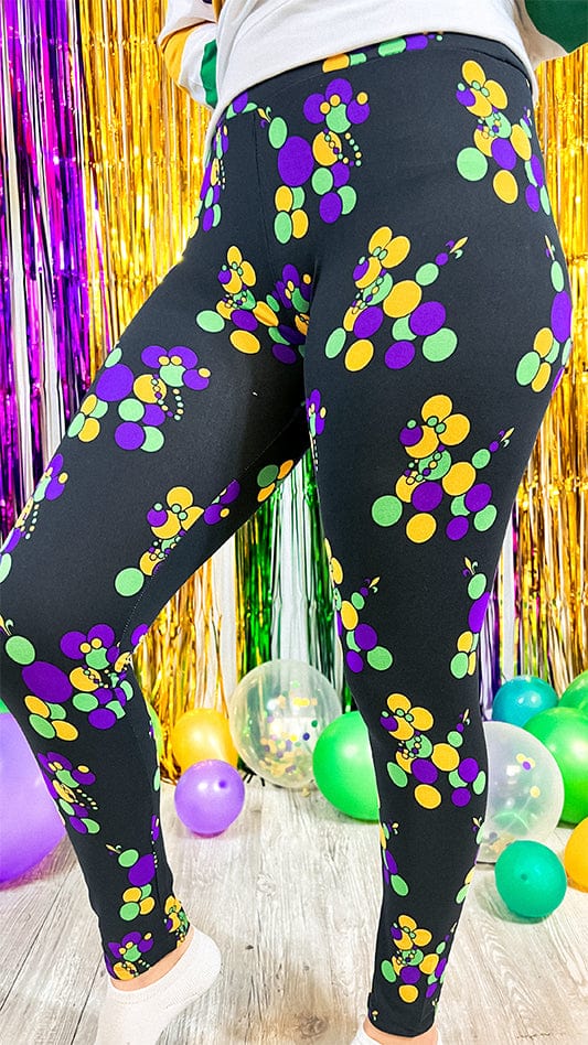 Women's Black Beaded Leggings for Mardi Gras