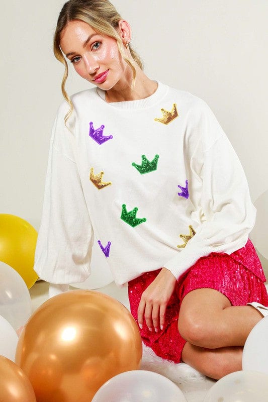 Mardi Gras Sequin Crown Sweater Two Colors