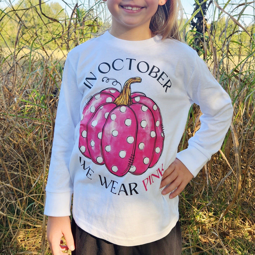 In October, We Wear Pink Kid Long Sleeve Shirt | Breast Cancer Awareness