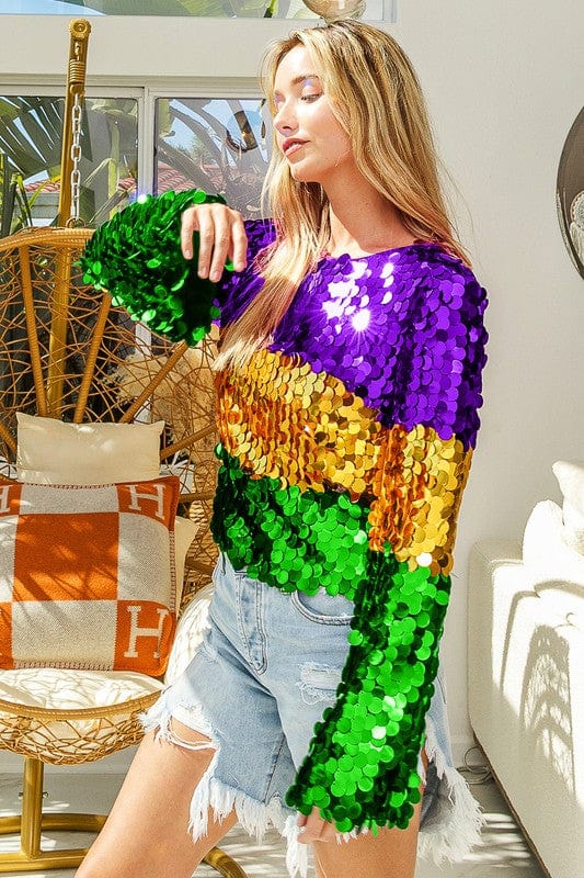 Mardi Gras Block Spangle Top