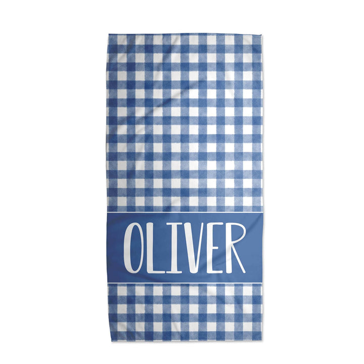 Gingham Preppy Boys Personalized Kids Beach Towel