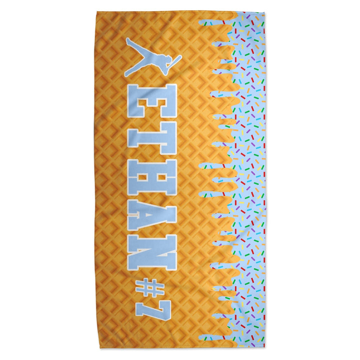 Ice Cream Drip Baseball Personalized Beach Towel - Blue