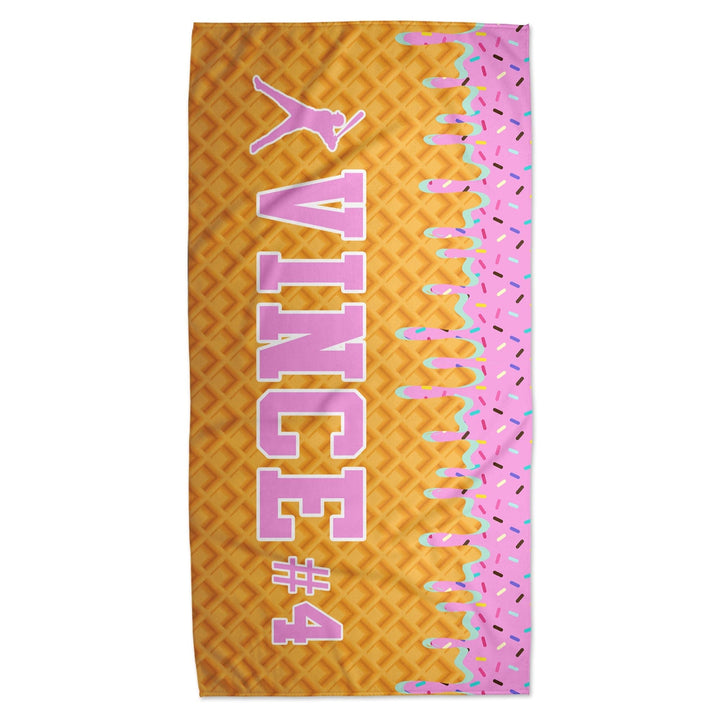 Ice Cream Drip Baseball Personalized Beach Towel - Pink/Blue