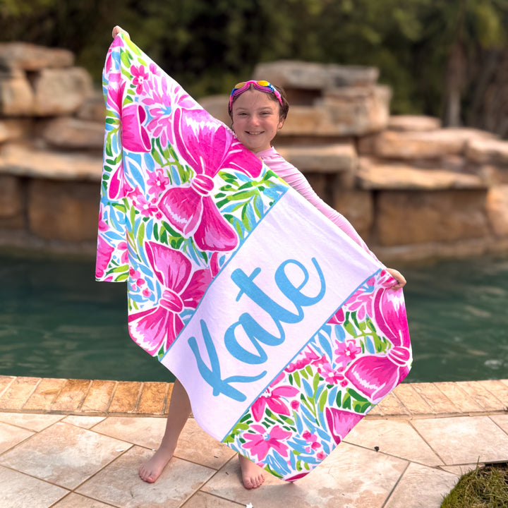 Pink Bow Personalized Beach Towel