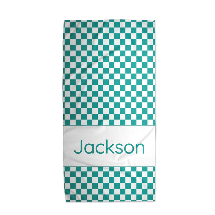 Checkered Tweeny Trendy Boys Personalized Beach Towel