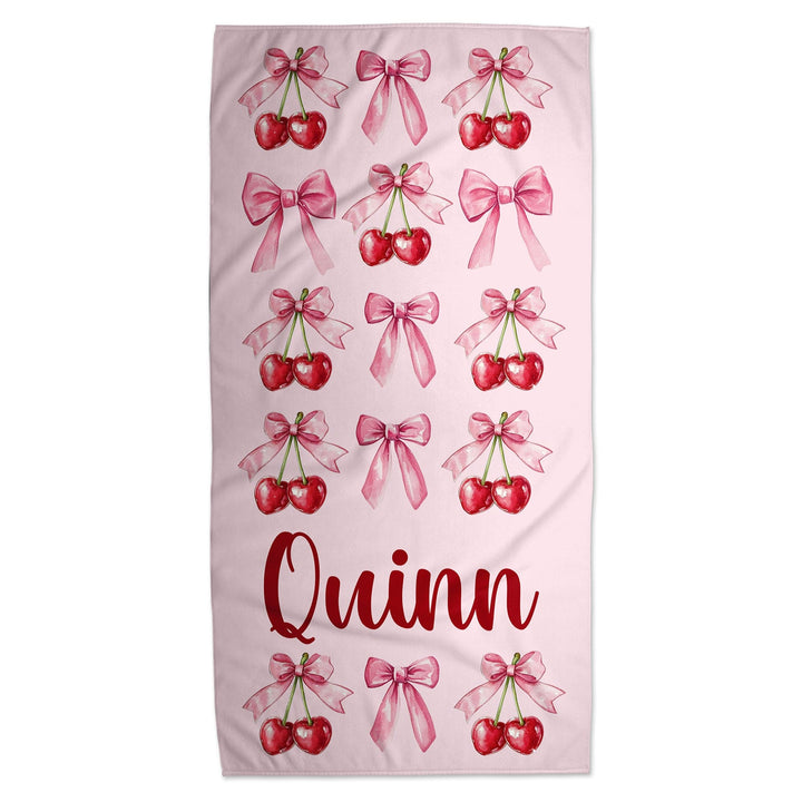 Coquette Bows and Cherry Beach Towel Personalized For Girls