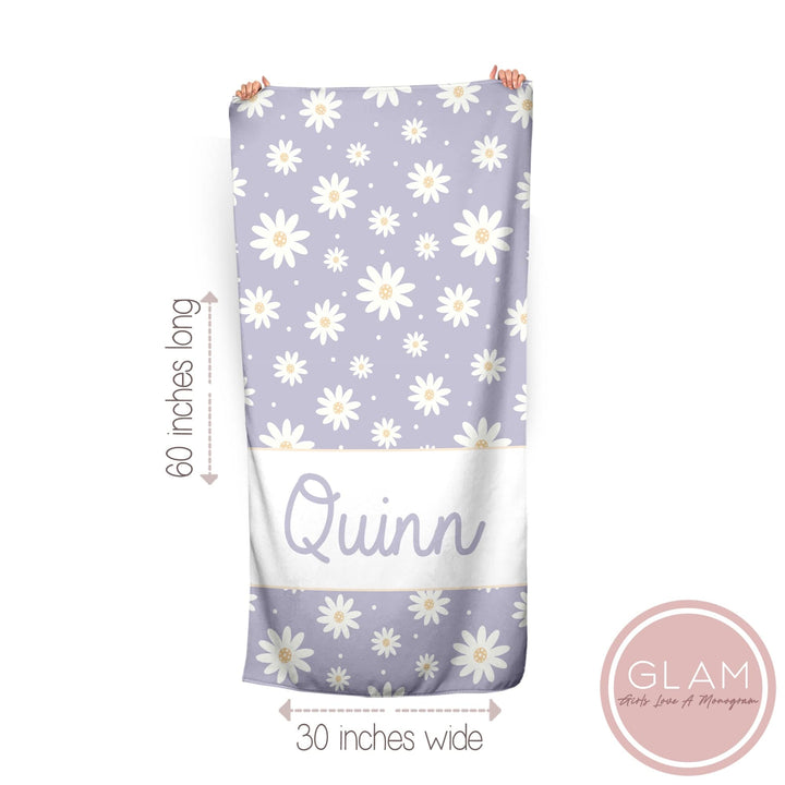 Loving Lavender Daisy Personalized Beach Towel