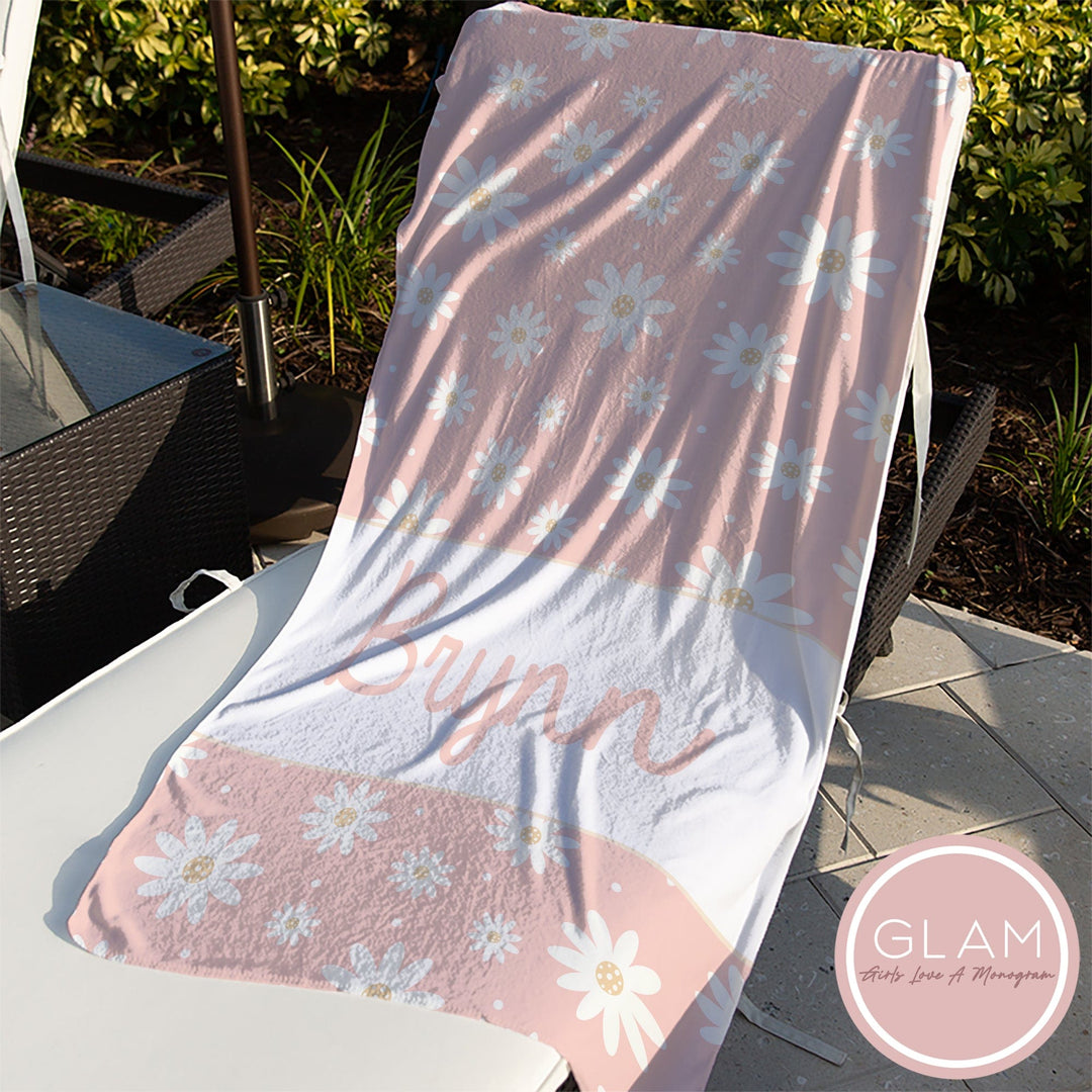 Pretty in Pink Daisy Personalized Beach Towel