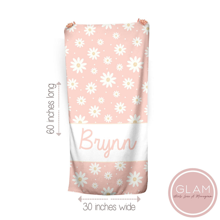 Pretty in Pink Daisy Personalized Beach Towel