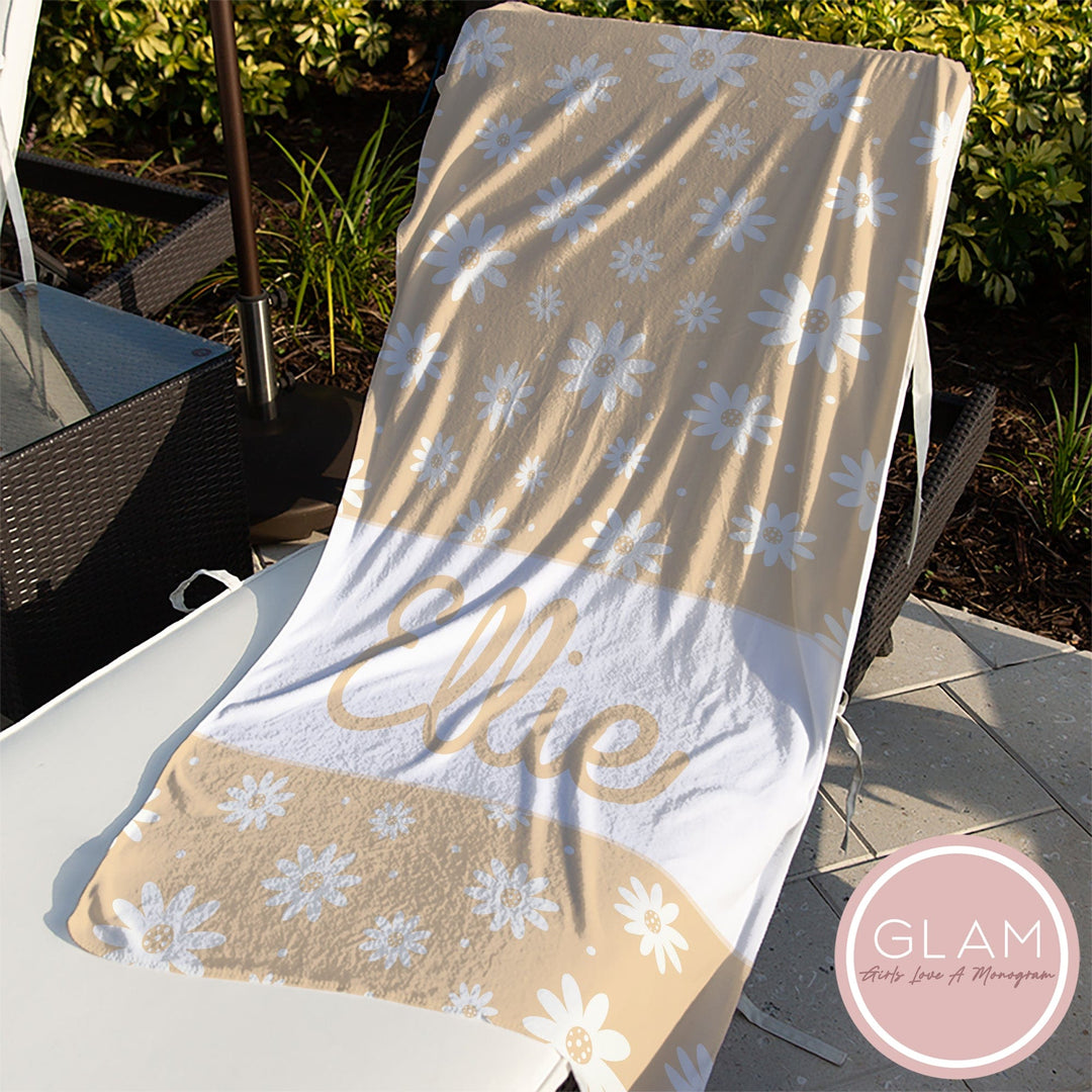 Meadow Yellow Daisy Personalized Beach Towel