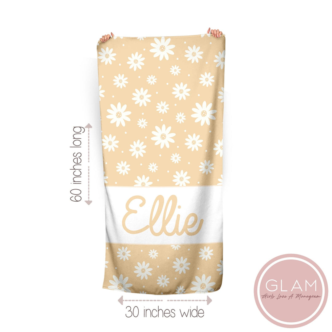 Meadow Yellow Daisy Personalized Beach Towel