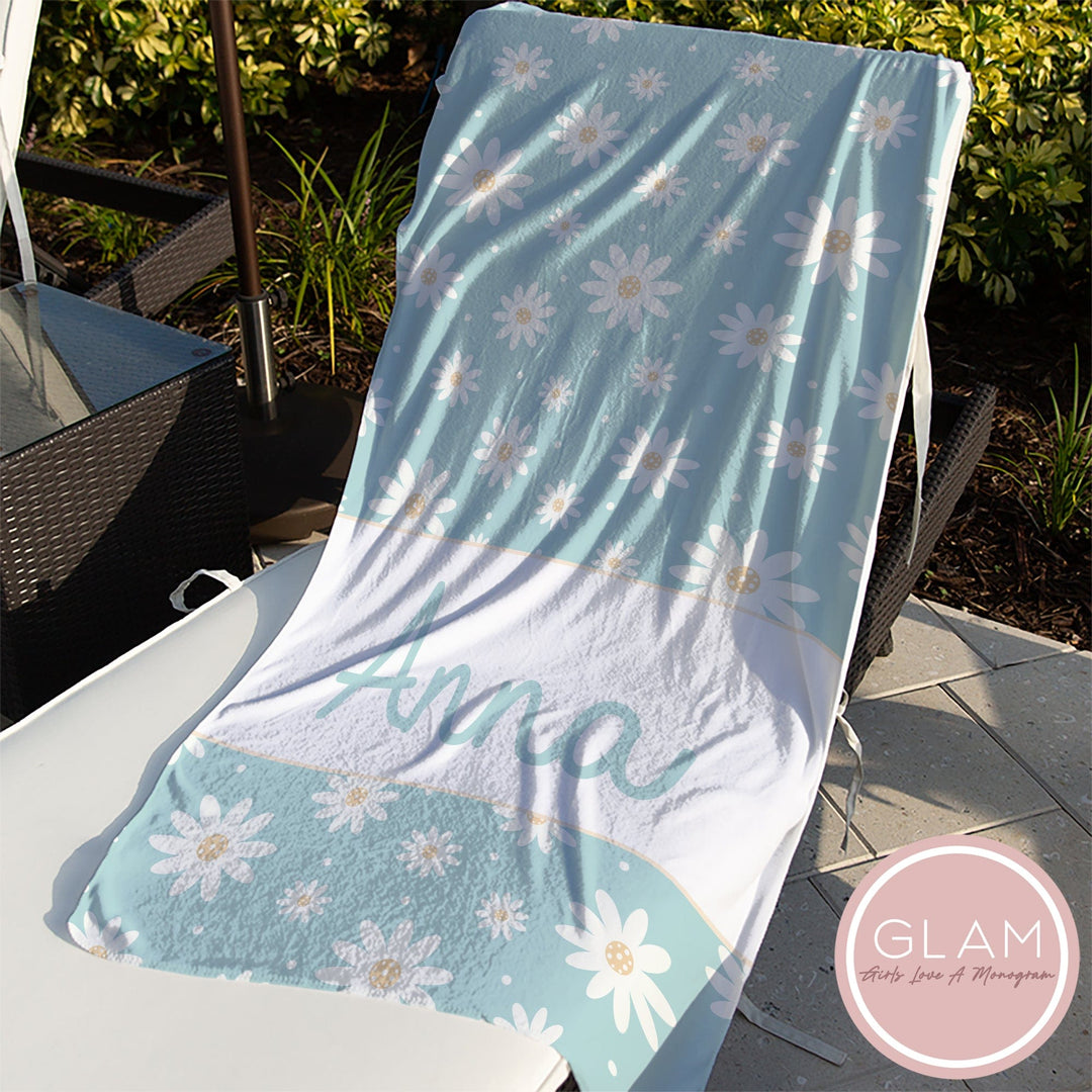 Clear Blue Skies Daisy Personalized Beach Towel