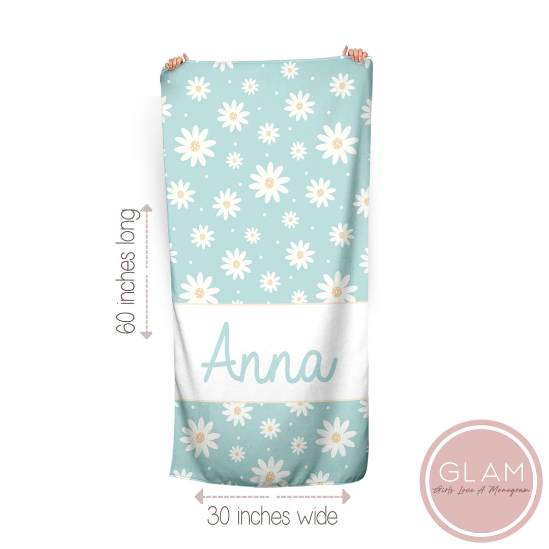 Clear Blue Skies Daisy Personalized Beach Towel