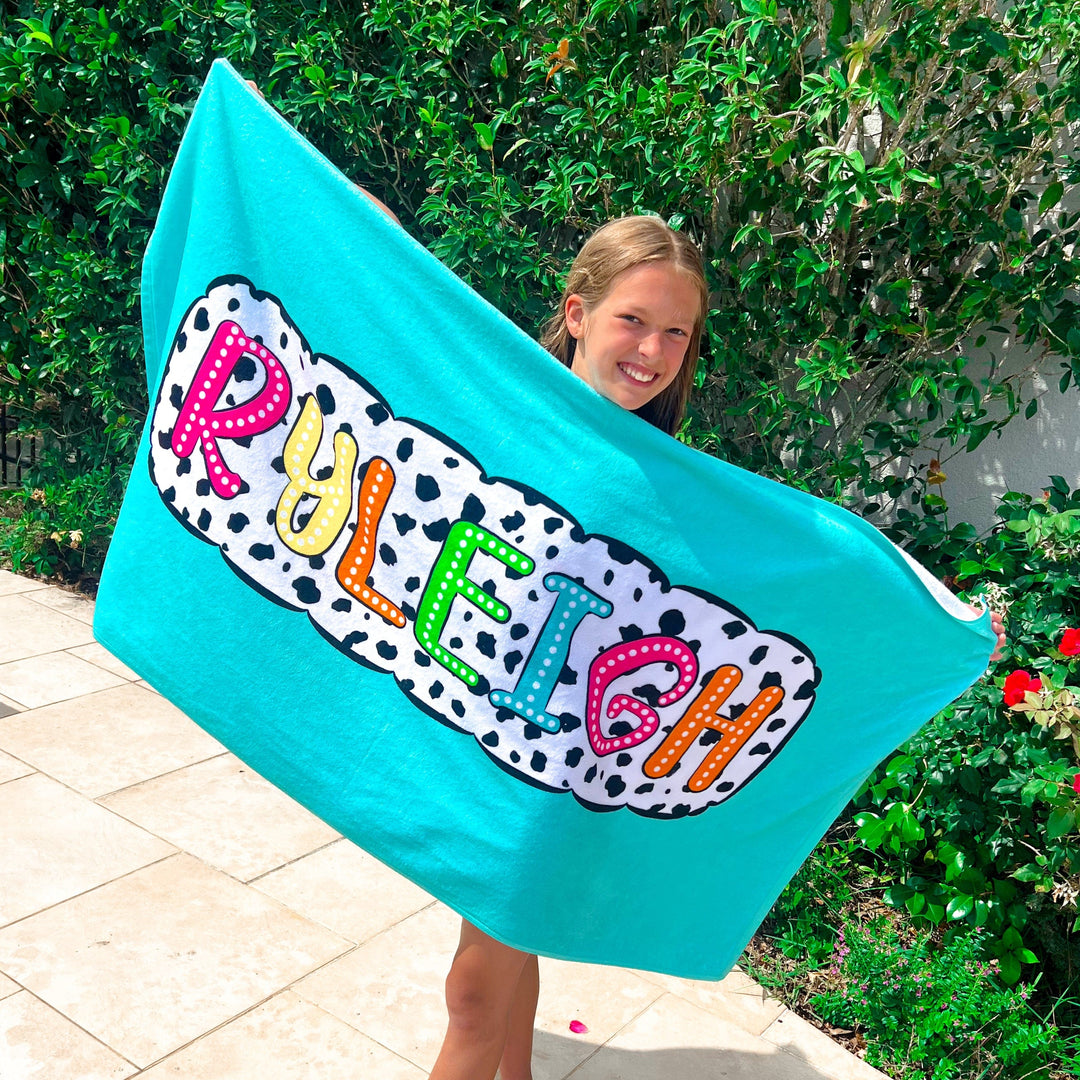 Dalmatian Dots Of Fun Personalized Beach Towels