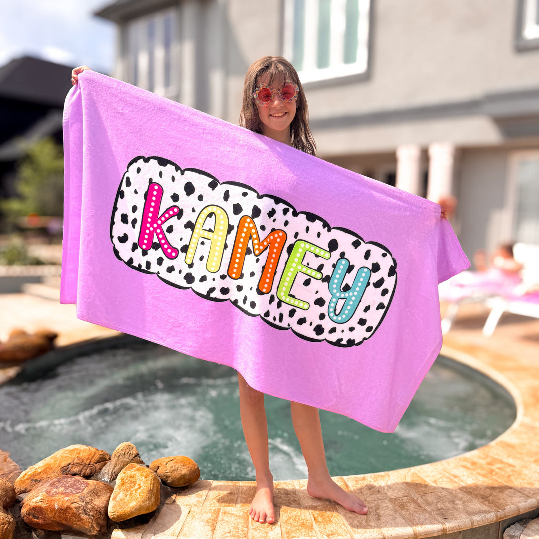 Dalmatian Dots Of Fun Personalized Beach Towels