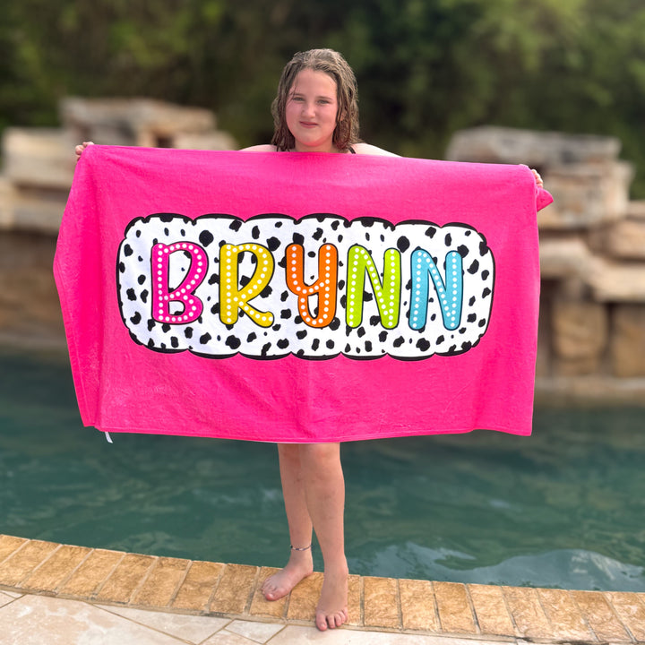 Dalmatian Dots Of Fun Personalized Beach Towels