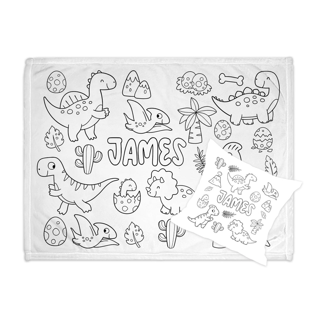 Dinosaur Color and Cuddle Personalized Blanket