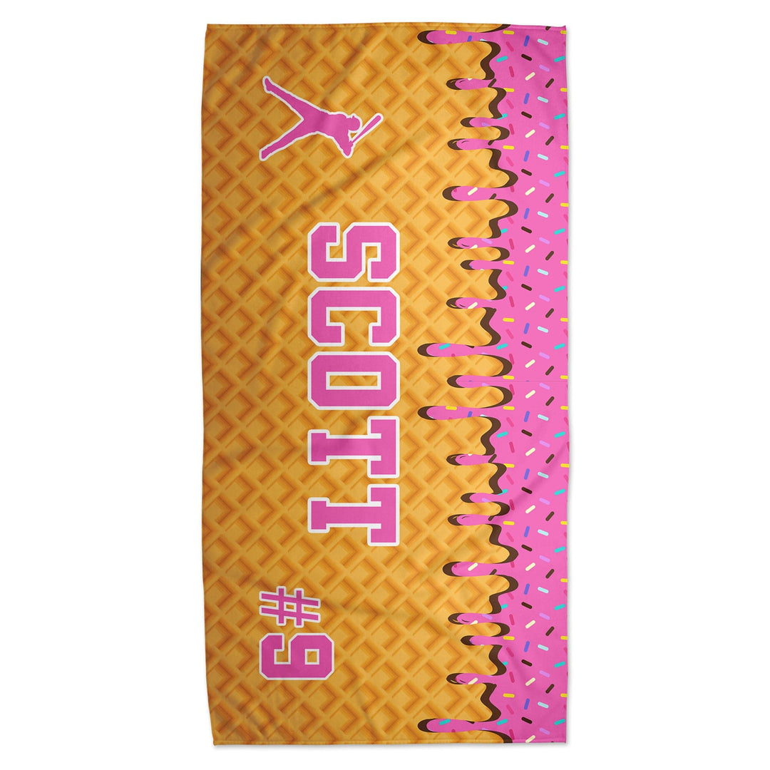 Ice Cream Drip Baseball Personalized Beach Towel - Pink