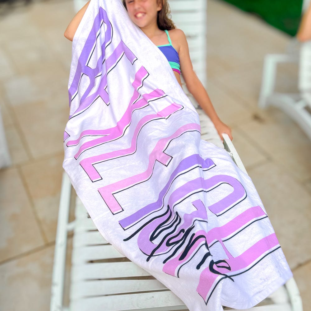 Multi-Colored Name Outline Personalized Beach Towel For Girls