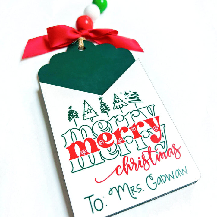 Personalized Gift Card Holder Ornament Merry, Merry, Merry| Design 2