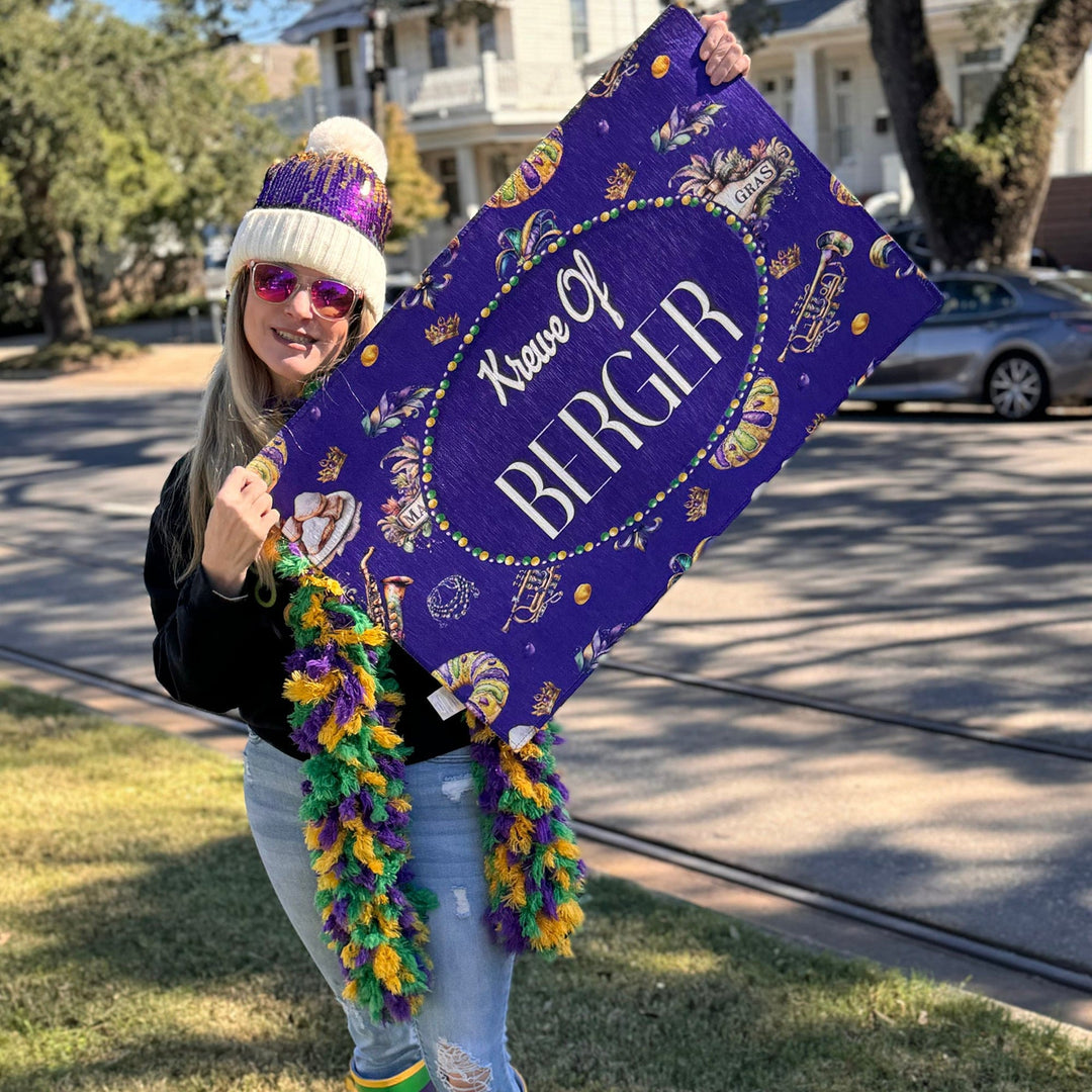 Purple Personalized Mardi Gras Door Mat