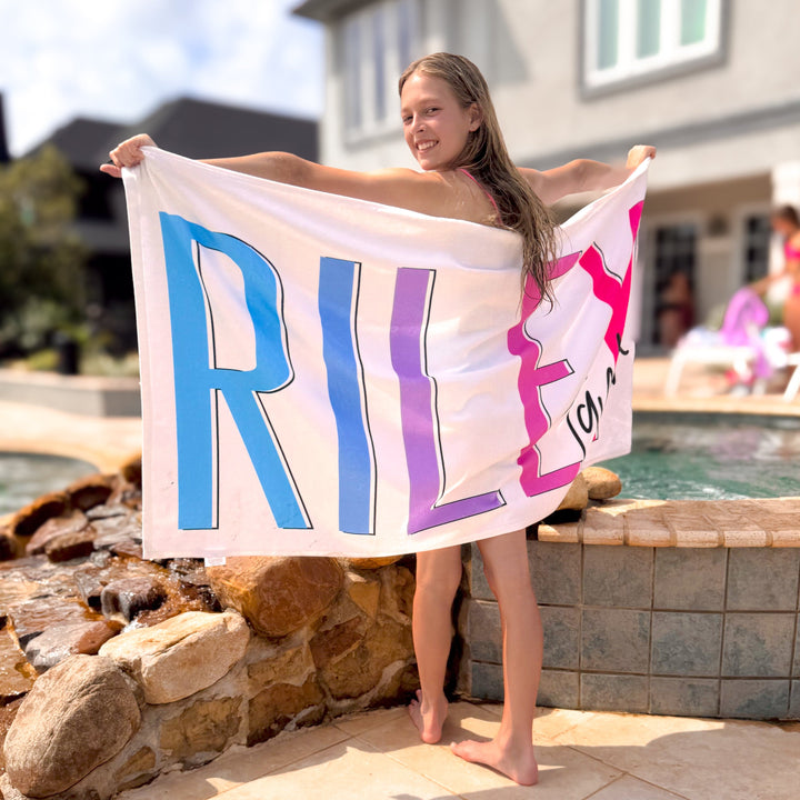 Multi-Colored Name Outline Personalized Beach Towel For Girls