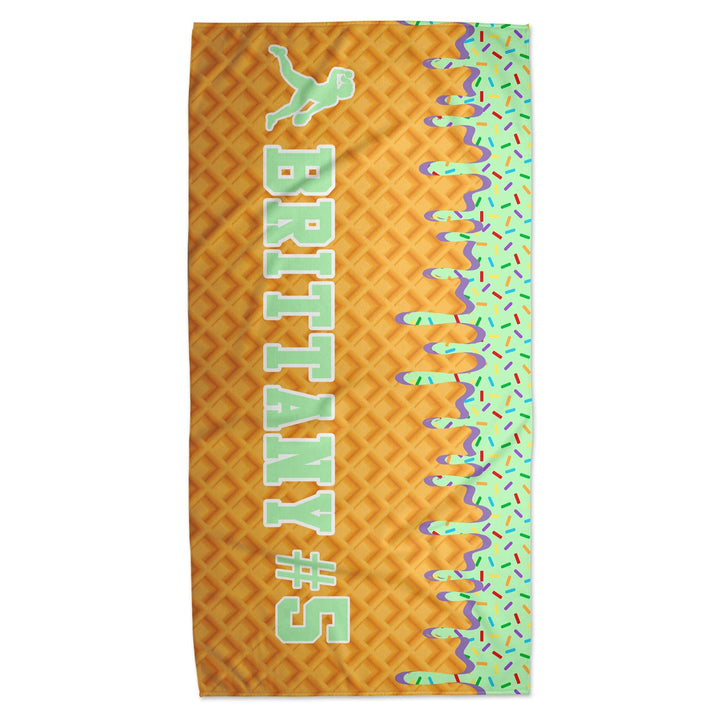 Ice Cream Drip Softball Personalized Beach Towel - Mint