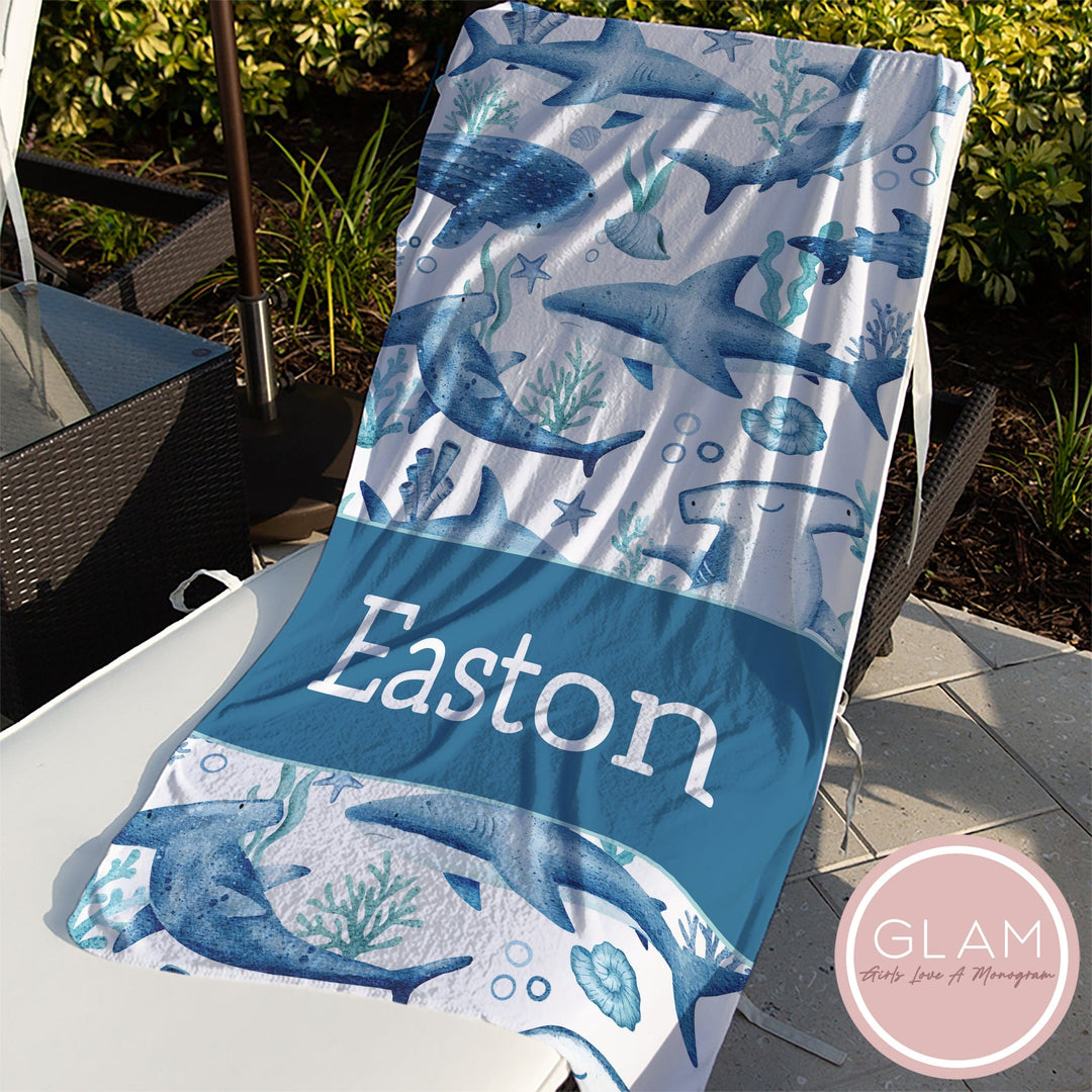 Swimming Sharks Personalized Beach Towel