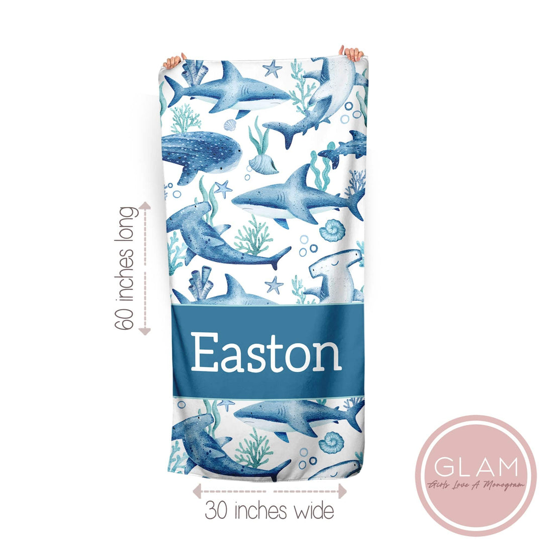 Swimming Sharks Personalized Beach Towel