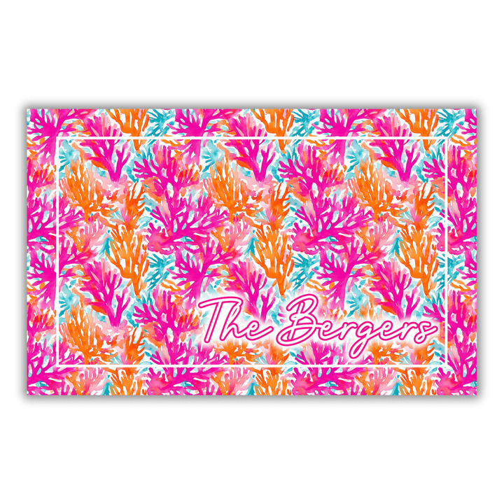 Neon Coral Personalized Welcome Mat