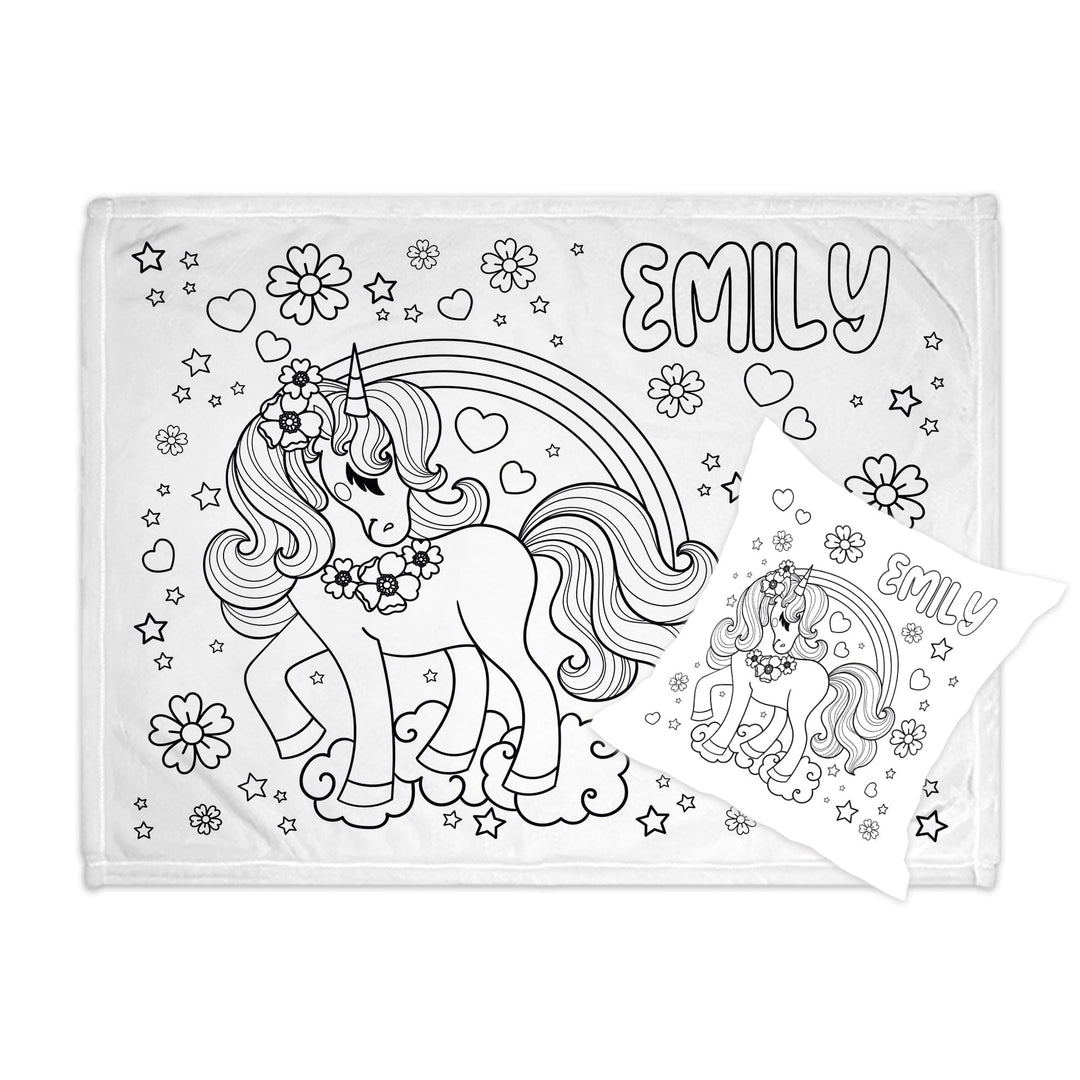 Unicorn Color and Cuddle Personalized Blanket