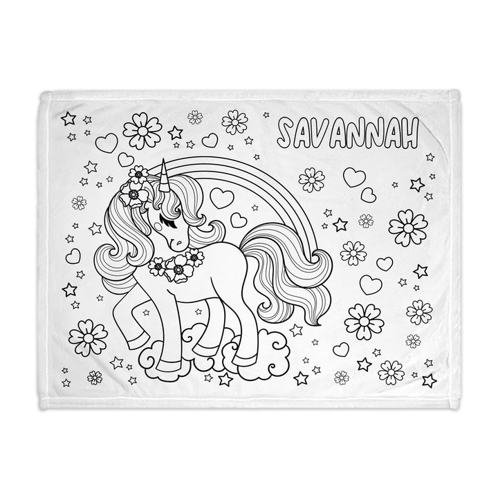 Unicorn Color and Cuddle Personalized Blanket