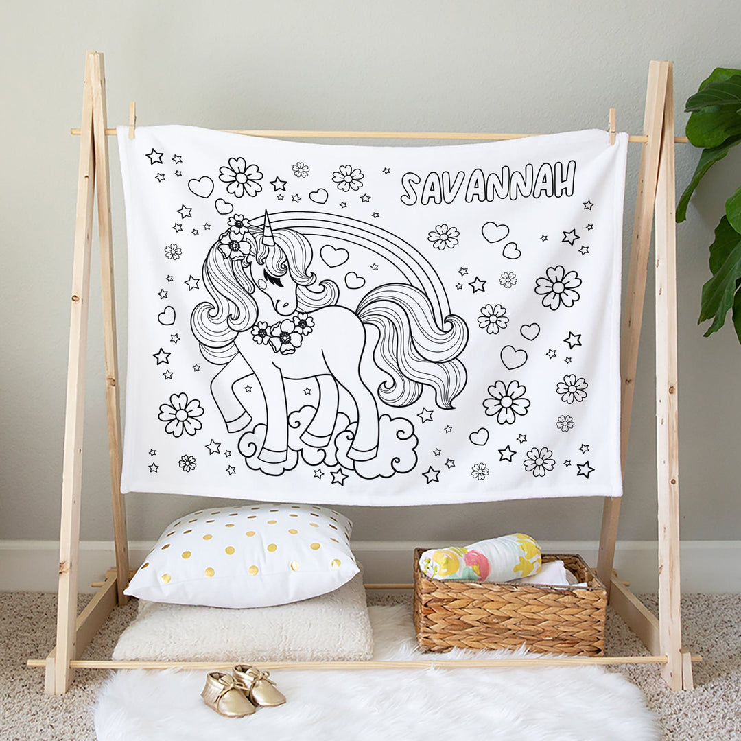 Unicorn Color and Cuddle Personalized Blanket