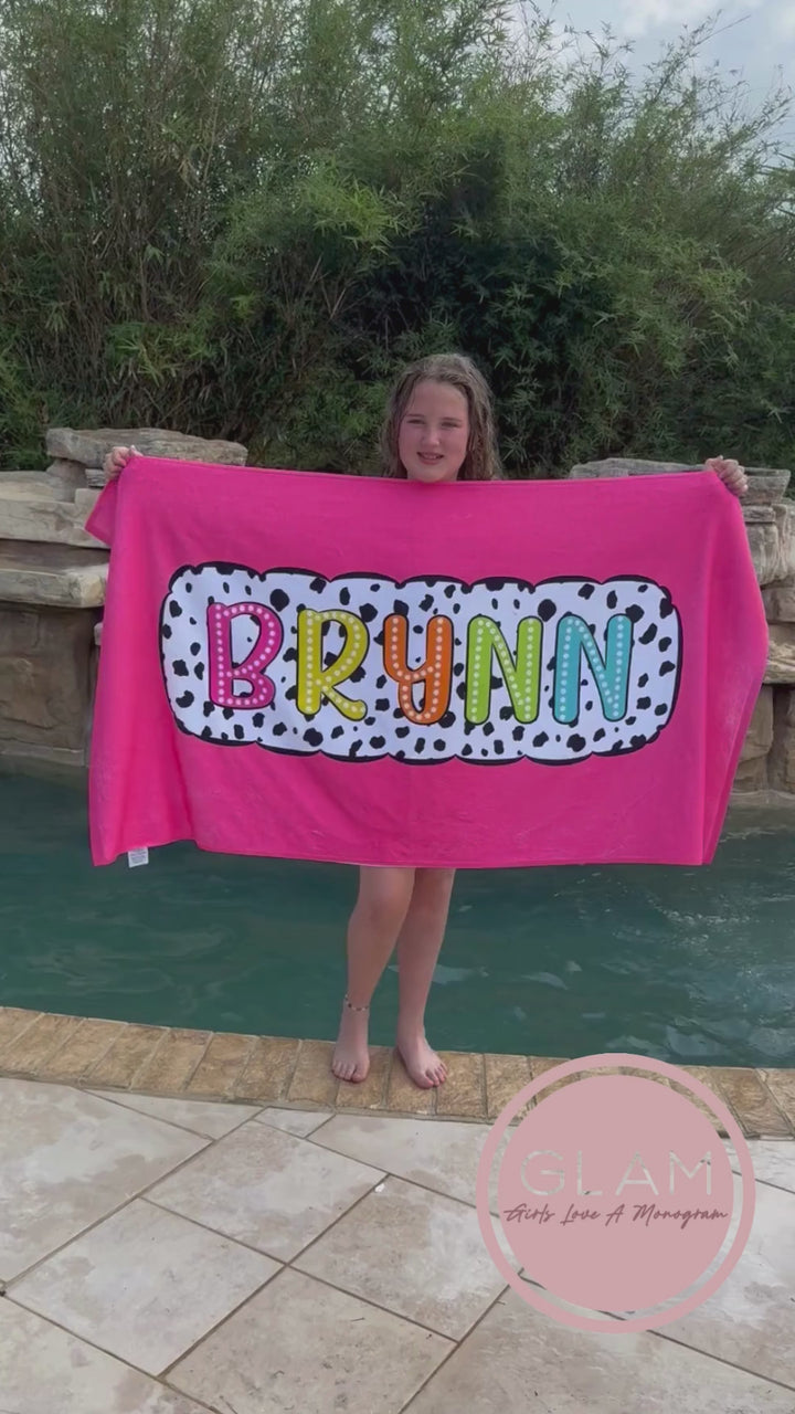 Dalmatian Dots Of Fun Personalized Beach Towels