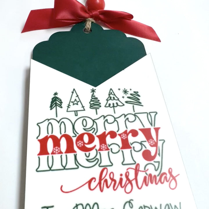 Personalized Gift Card Holder Ornament Merry, Merry, Merry| Design 2
