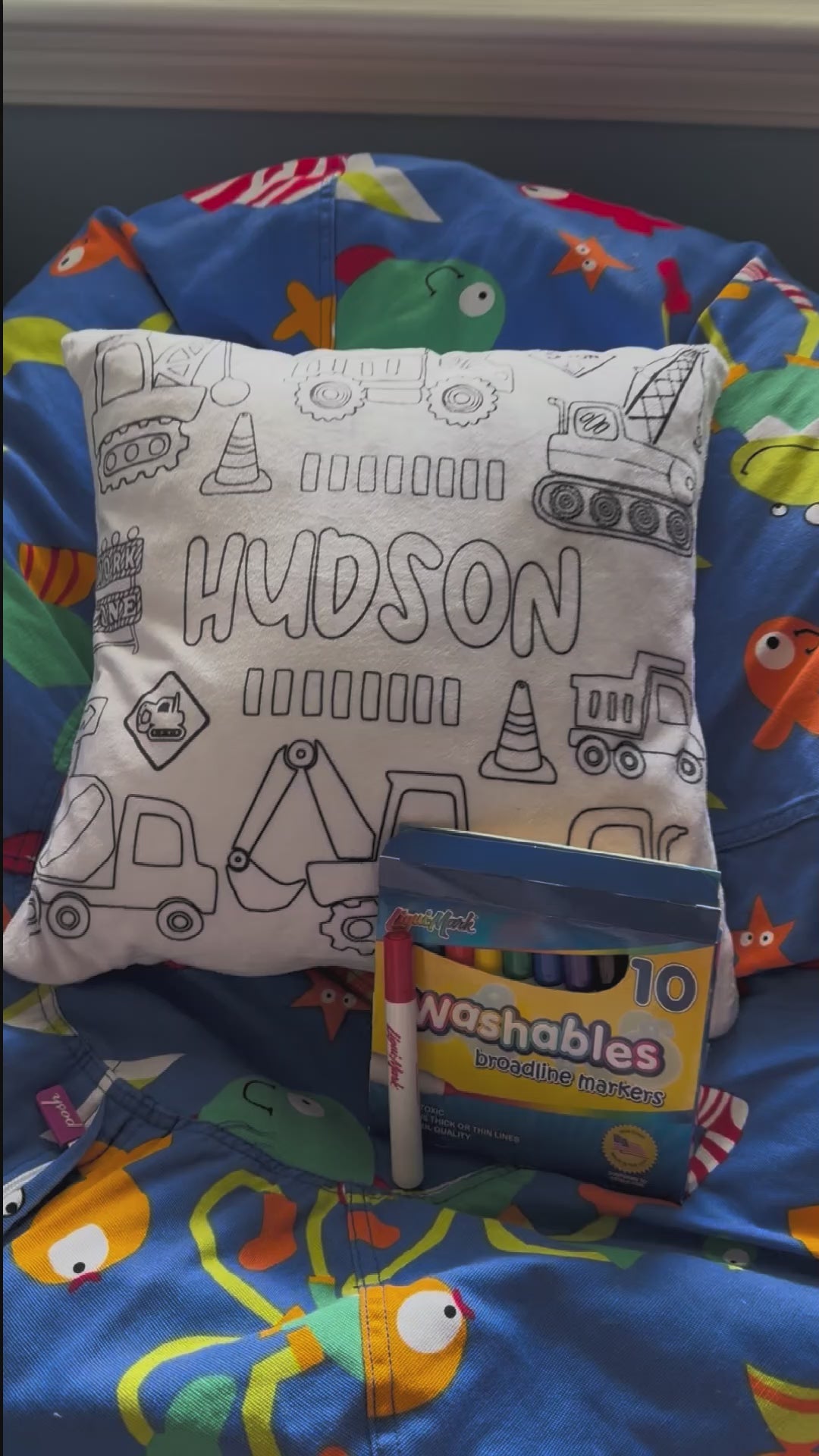 Construction Color and Cuddle Personalized Snuggle Pillow