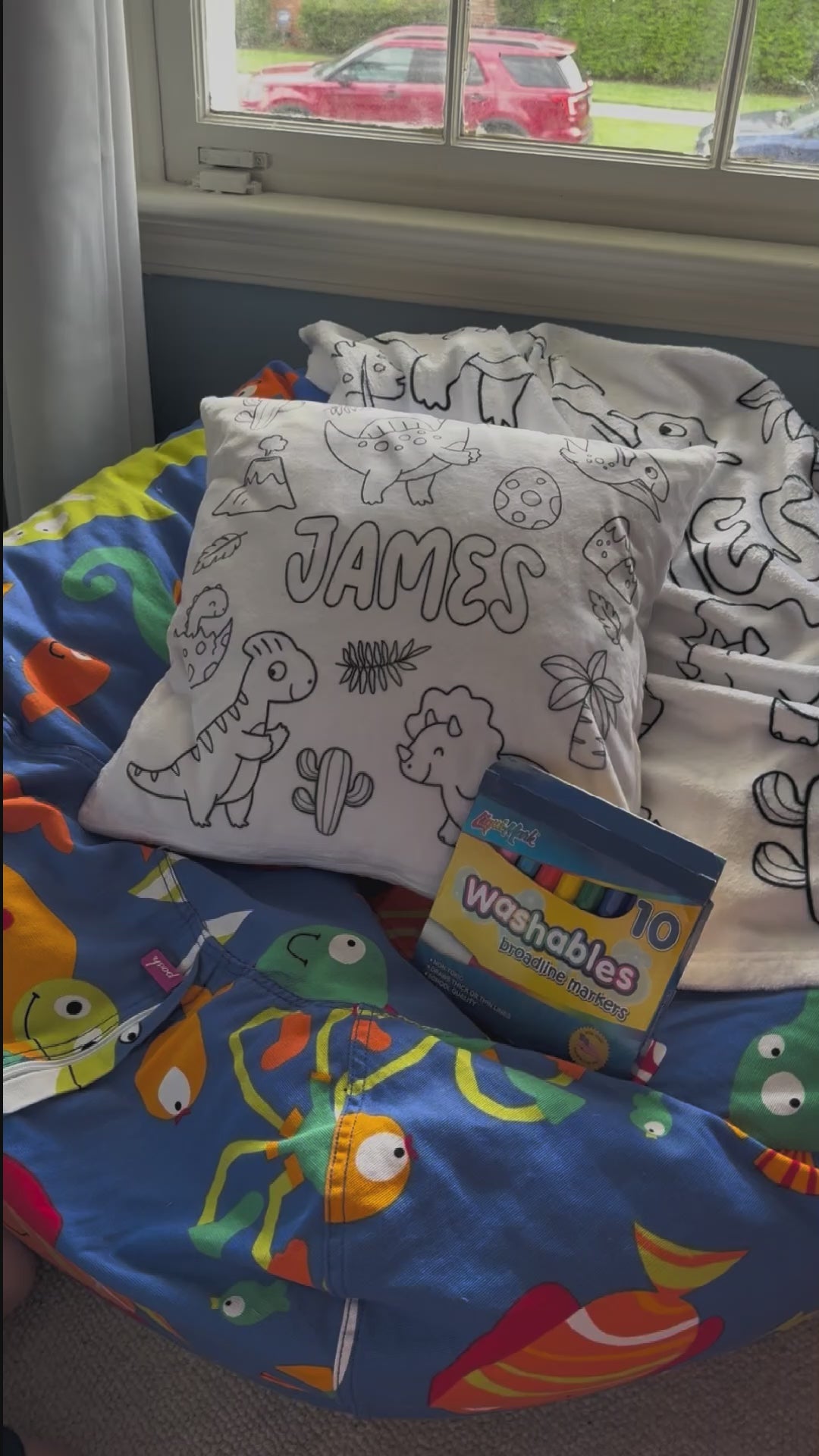 Dinosaur Color and Cuddle Personalized Snuggle Pillow