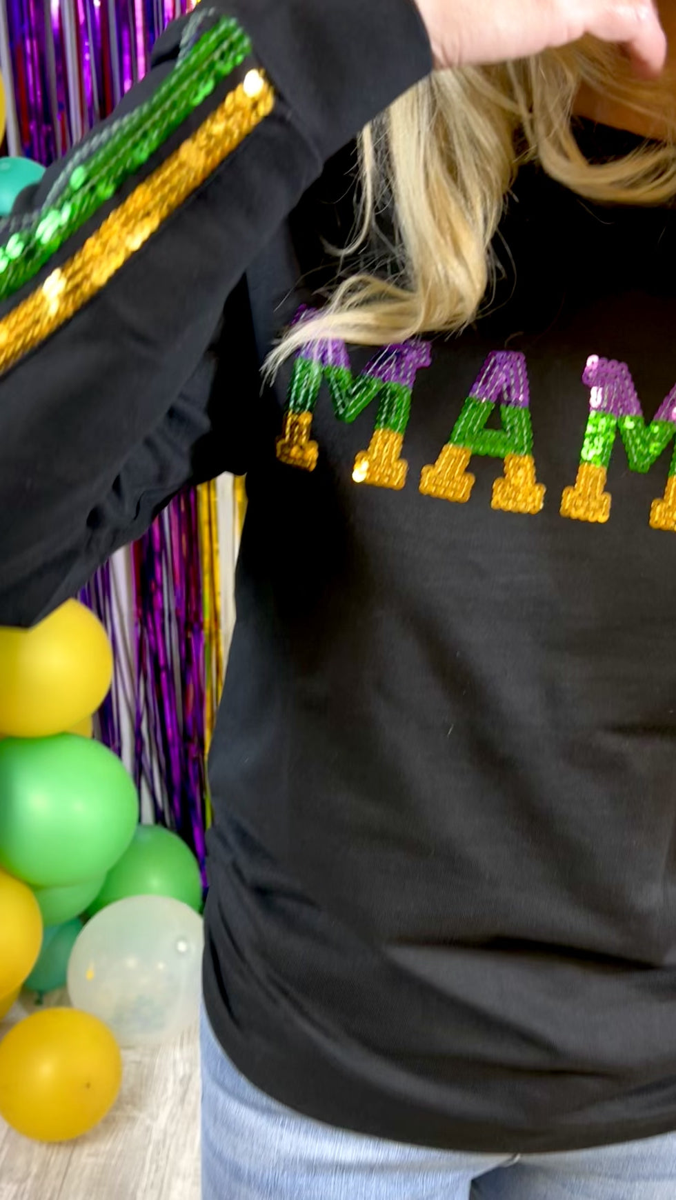 Mardi Gras MAMBO Sequin French Terry Sweatshirt - Black
