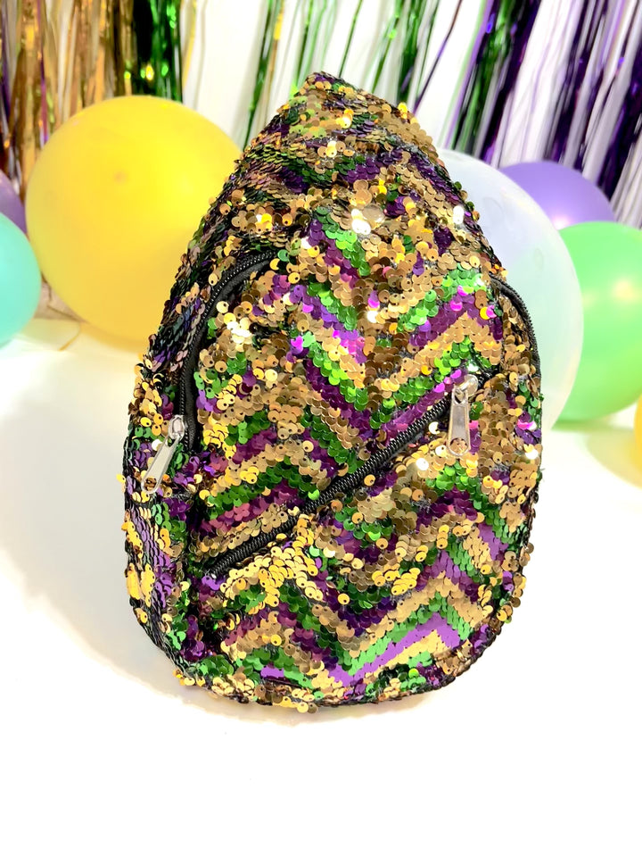 Mardi Gras Sequin Chevron Crossbody