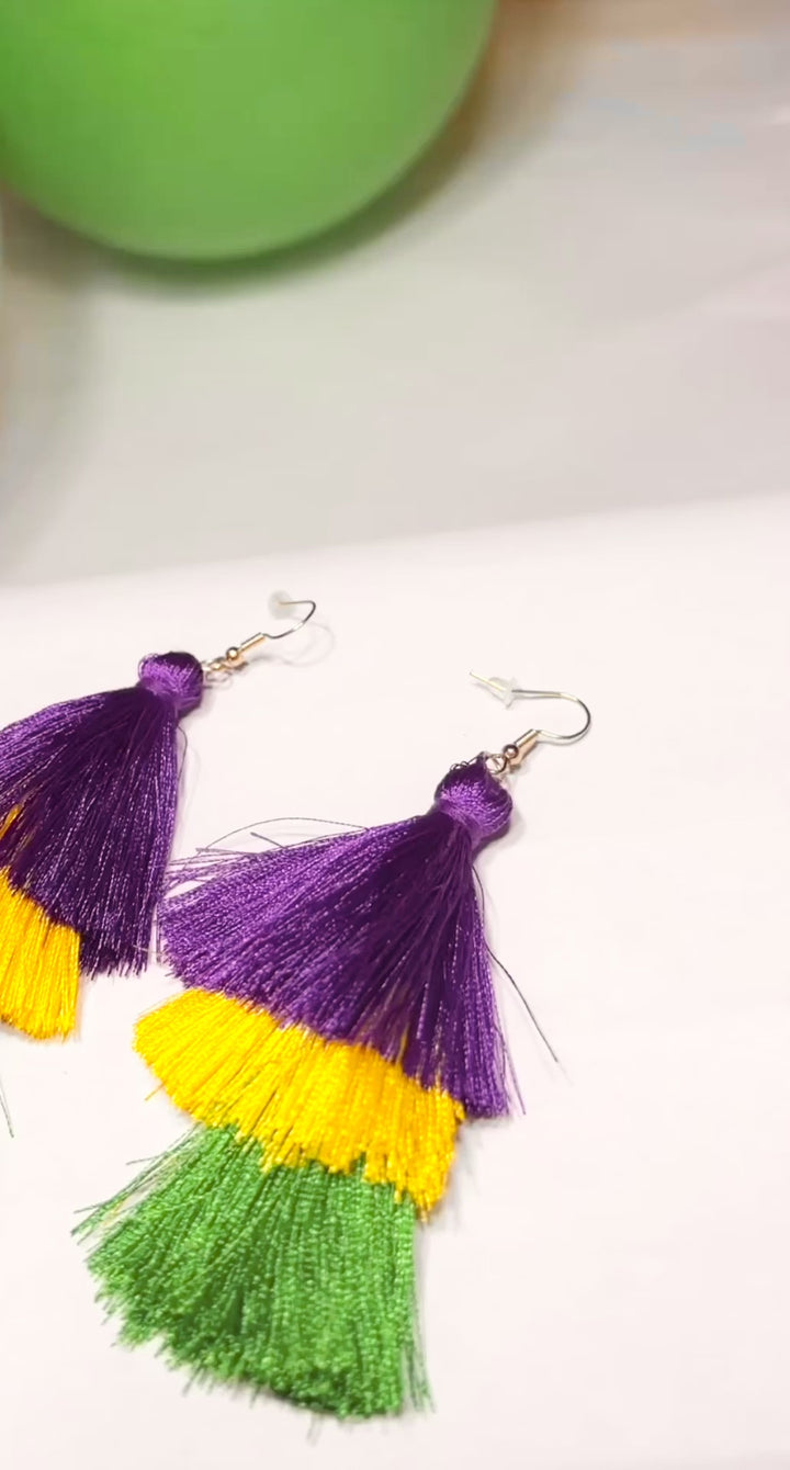 Mardi Gras Chunky Tassel Earrings