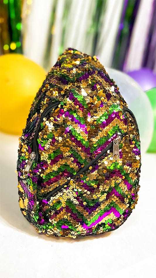 Mardi Gras Sequin Chevron Crossbody