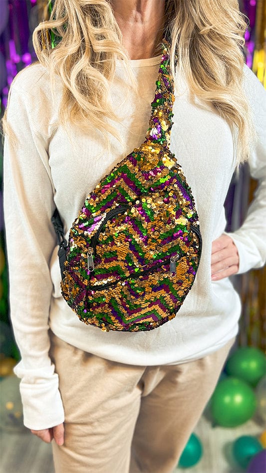 Mardi Gras Sequin Chevron Crossbody