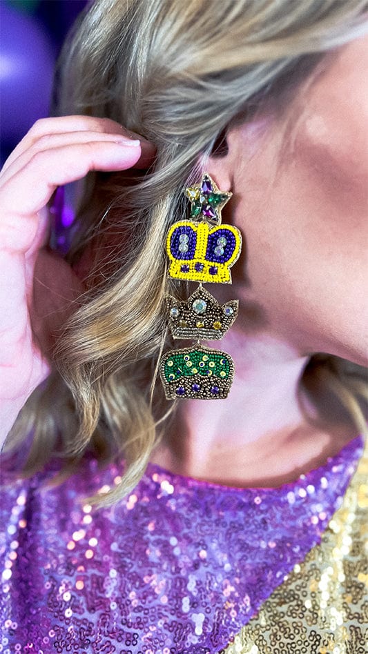 Mardi Gras Stack of Crowns Earrings