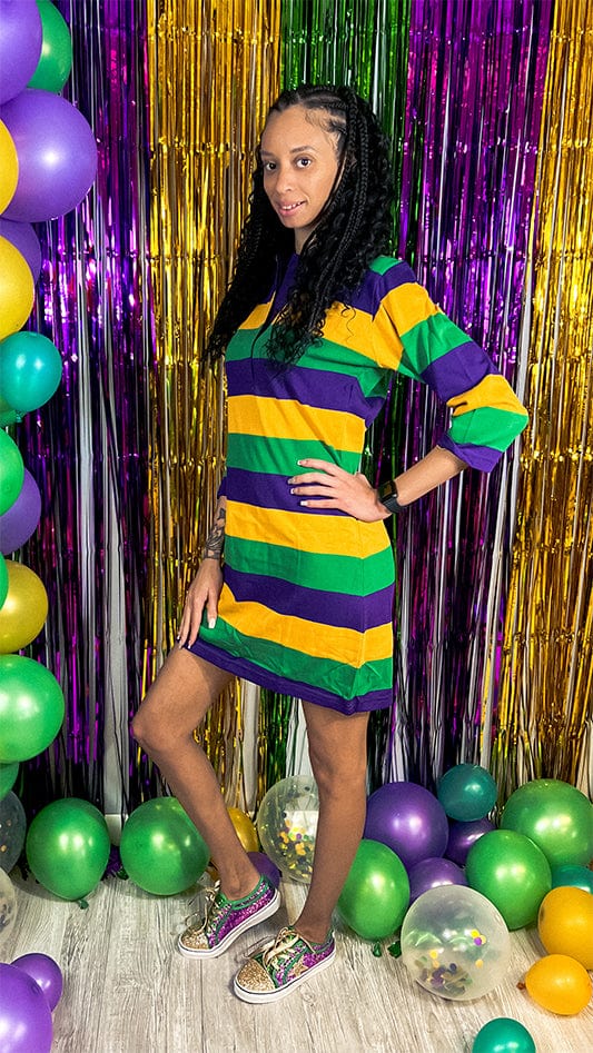 Mardi Gras Color Block Stripe Rugby Dress